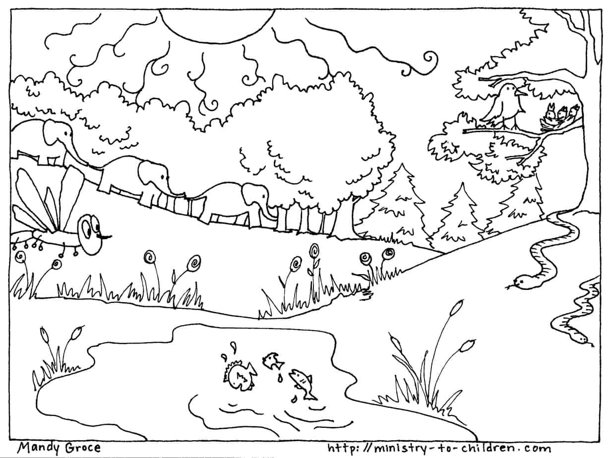 Creation Coloring Pages: God Made the Animals, Fish, Birds