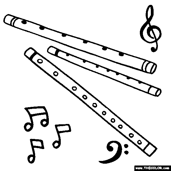 Flute Coloring Page | Color Wind Instruments | Coloring pages ...