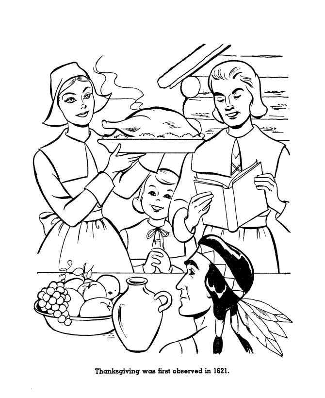 Pilgrim Thanksgiving Coloring Page Sheets - First Thanksgiving ...