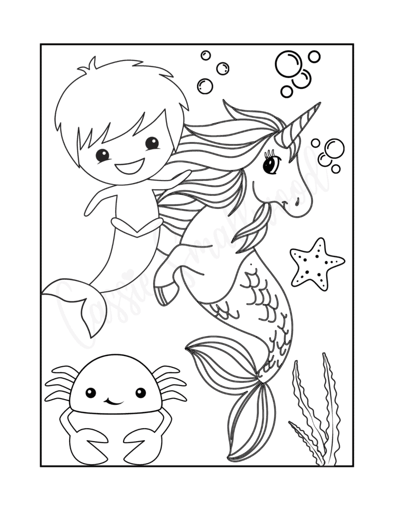 Cute Mermaid Coloring Pages For Kids   Cassie Smallwood   Coloring ...