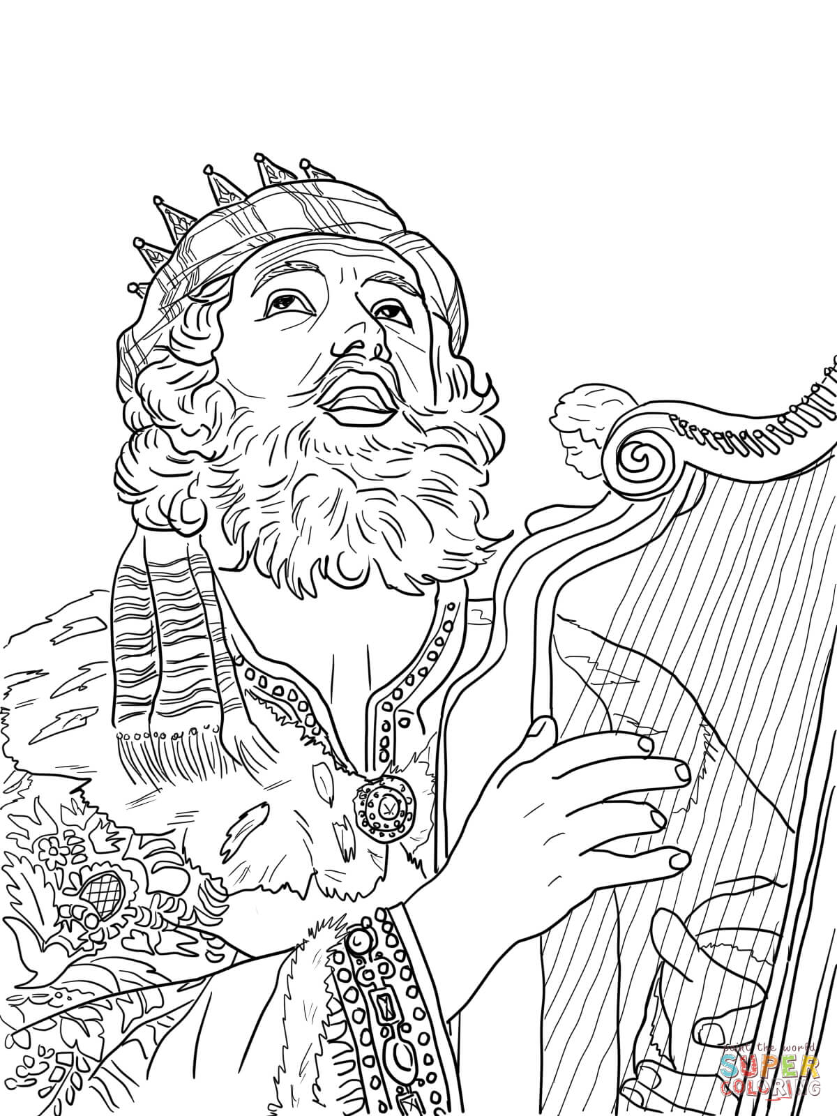 King David Playing the Harp coloring page | Free Printable Coloring Pages
