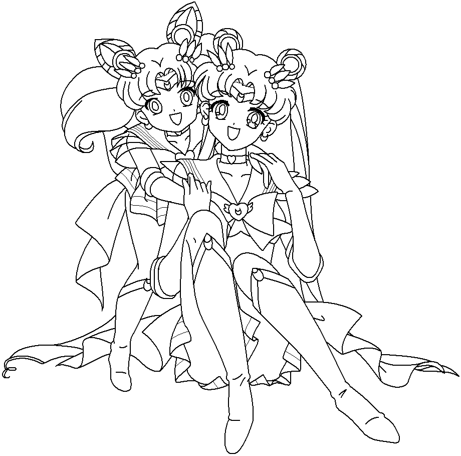 Usagi and Chibiusa Hugging each Other Coloring Page | Cute pages ...