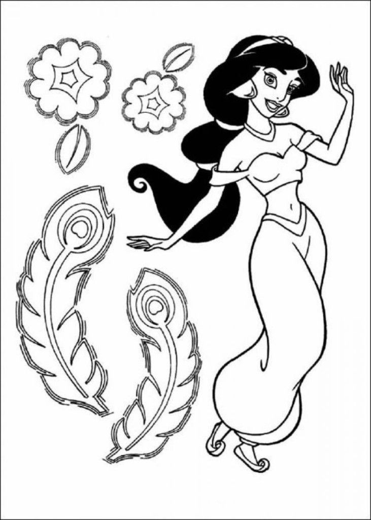 Printing Princess Jasmine Happy Disney Coloring Page - deColoring