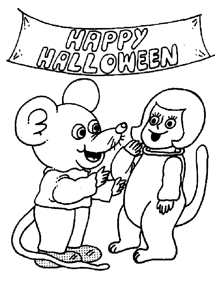 Mouse and Kids Happy Halloween Coloring Pages – Free Halloween 