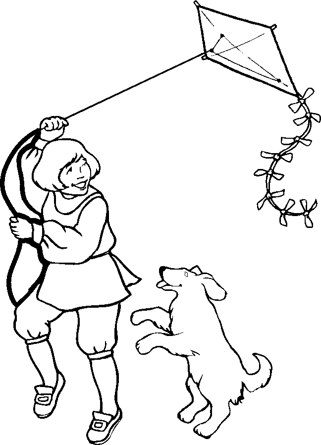 girl flying kite Colouring Pages
