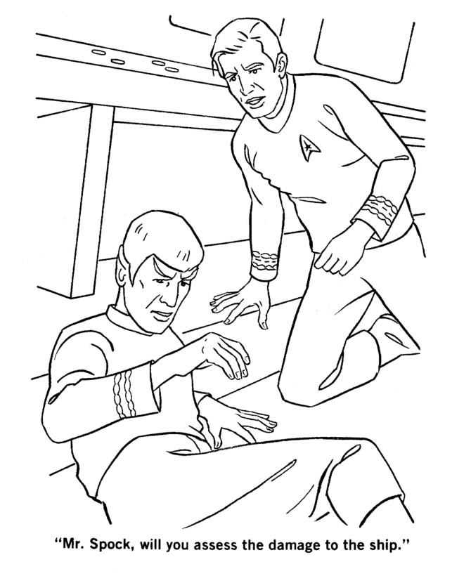 Star Trek Coloring Pages - Captain Kirk asks Mr Spock for damage 