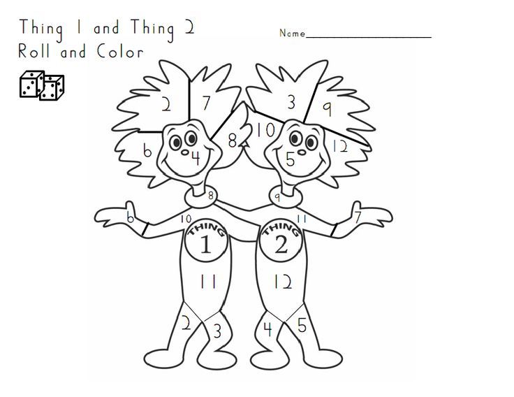 thing 1 and thing 2 | dr. seurss | color with numbers | coloring page