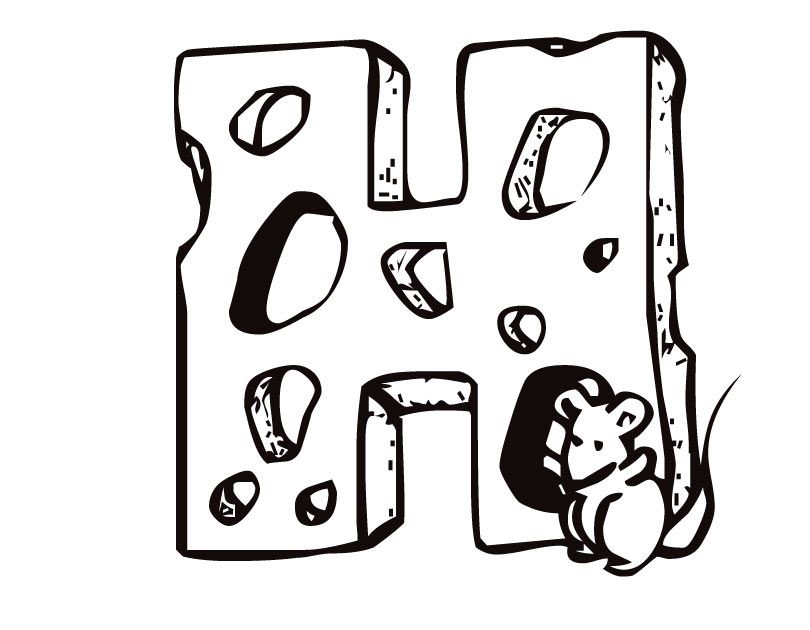 Printable Letter H (Cheese and Mouse) coloring page from 