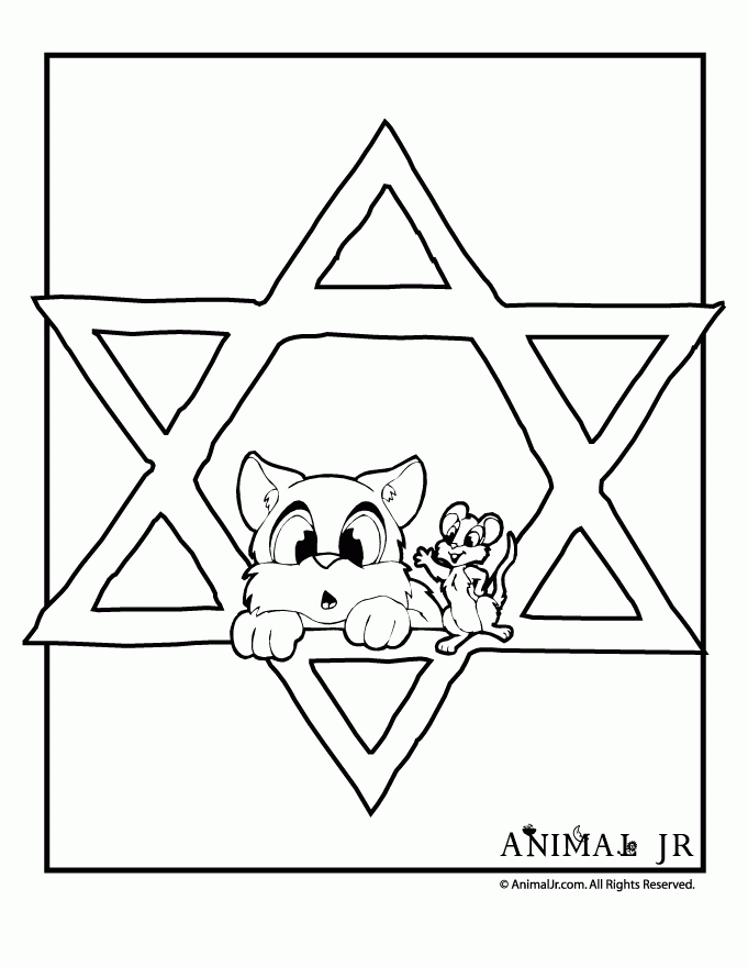 hanukkah coloring page with cat mouse hannukah