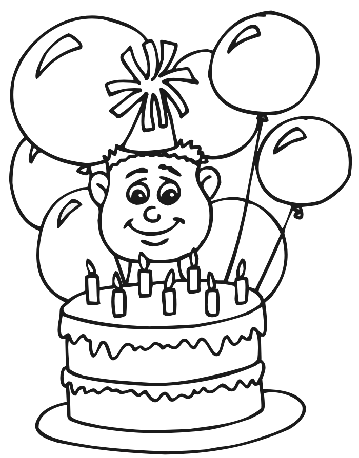 Birthday Coloring Page | A Seven Year Old With His Cake