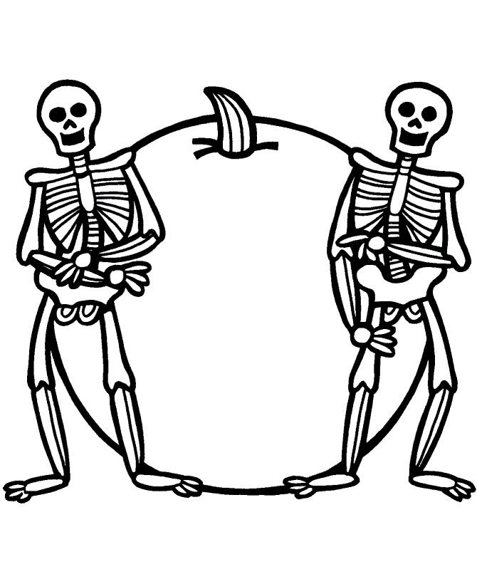 Halloween Coloring Pages of Skeletons And Pumpkin | Coloring
