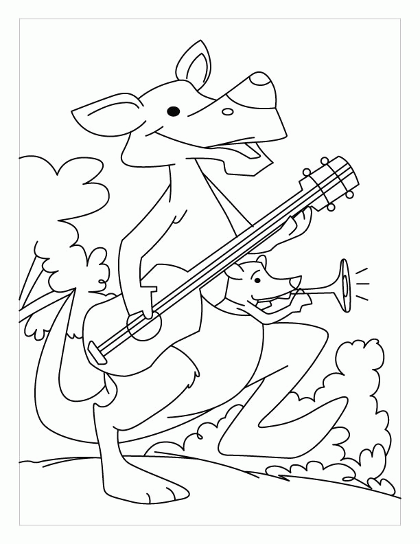 Kangaroo playing guitar coloring pages | Download Free Kangaroo 