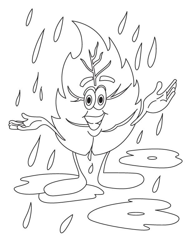 Leaf enjoying the rain on arbor day coloring pages | Download Free 