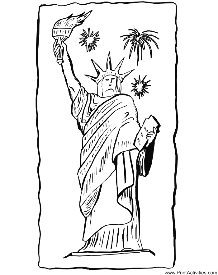 fourth of july coloring page the statue liberty and fireworks 