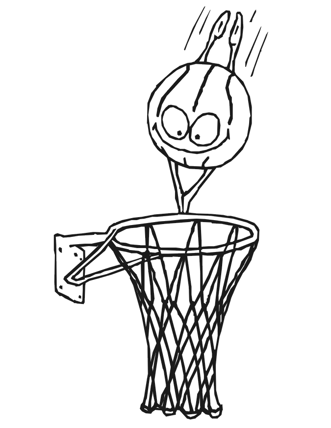 Basketball Coloring Picture | Ball diving thru hoop