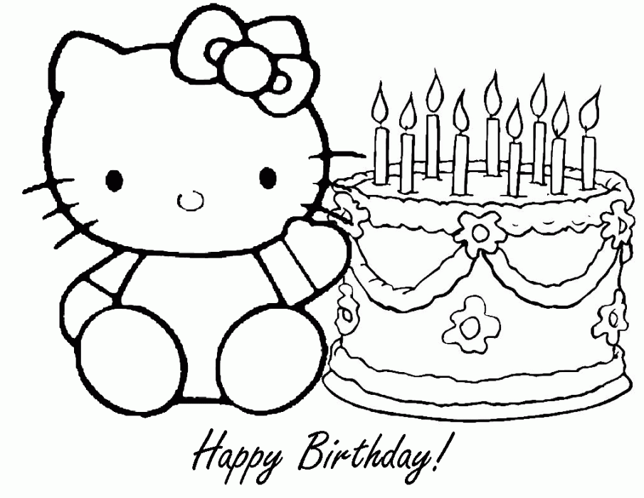 Happy Birthday Hello Kitty Coloring Pages | 99coloring.com