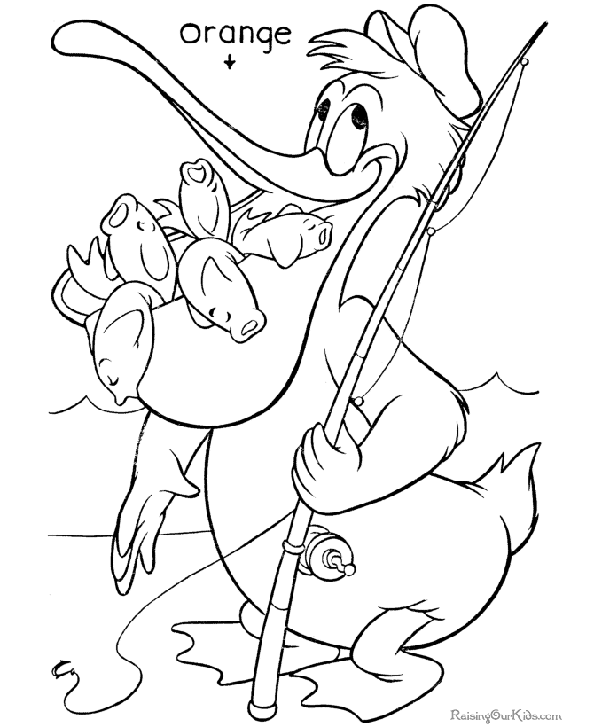 Donal Duck Catch Fish - Fish Coloring Pages : Coloring Pages for 