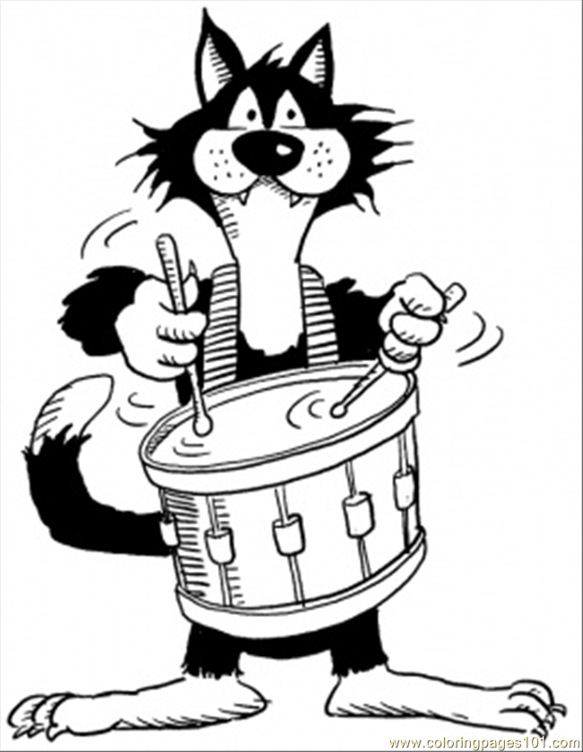 Coloring Pages Cat With Drums (Entertainment > Instruments) - free 