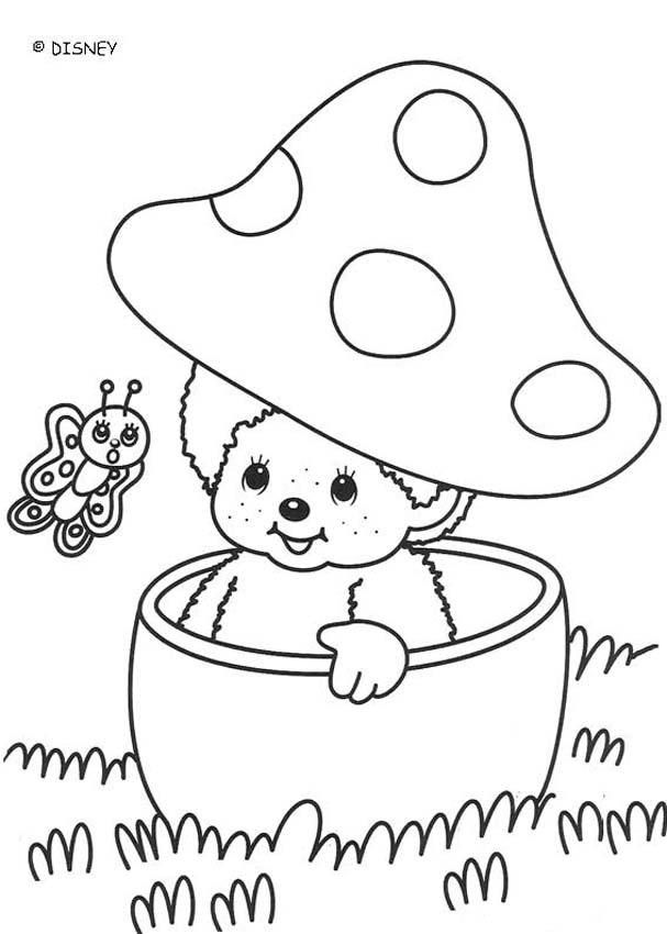 MONCHHICHI coloring pages - Monchhichi with mushroom