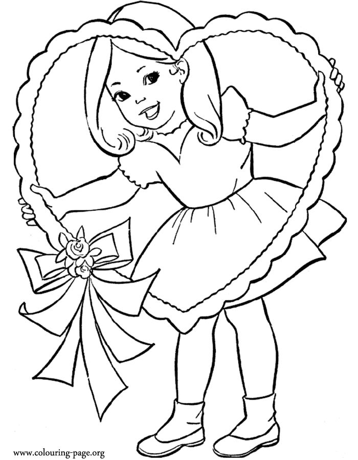 Valentine's Day - Little girl and a Valentine's Day heart coloring 