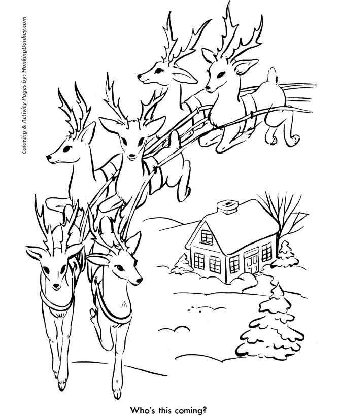 Santa's Reindeer Coloring Pages - Santa's Reindeer in Flight 