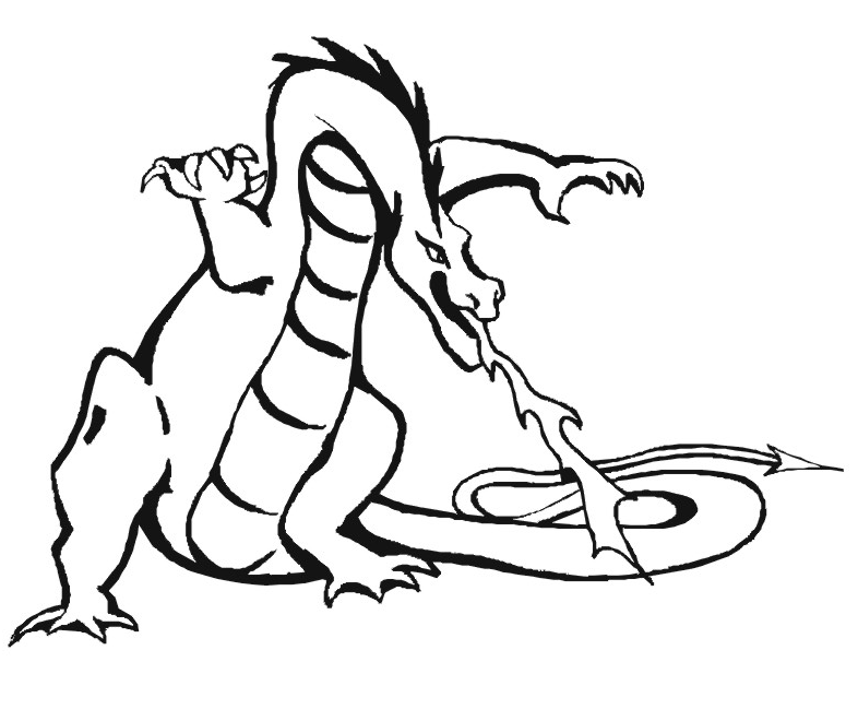 Dragon Coloring Page | Dragon Breathing Fire At The Ground