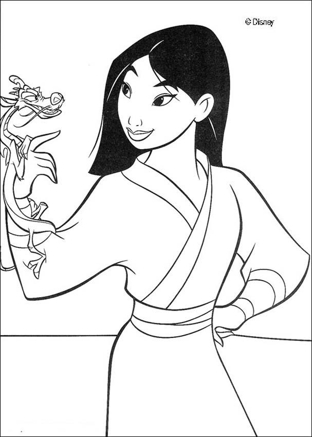 Mulan coloring pages - Mulan and Mushu