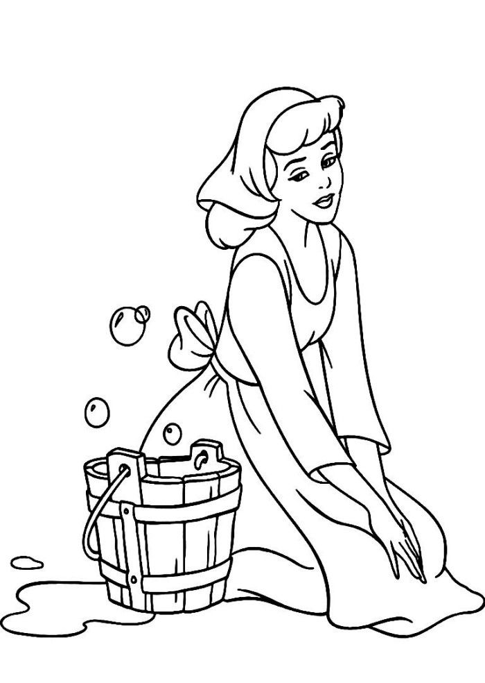 Cinderella Cleaning The Floor Disney Coloring Pages - Princess ...