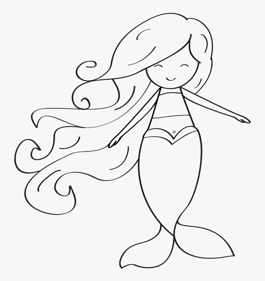 Simple Mermaid Drawing Tail Coloring Book At Getdrawings - Mermaid Black  And White Clip Art, HD Png Download - kindpng