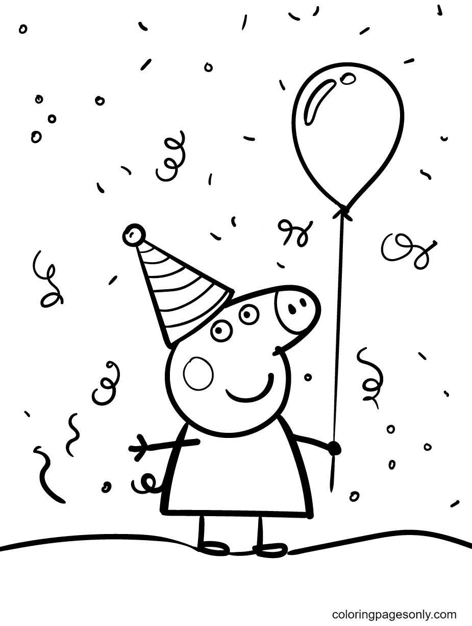 Peppa Holding A Balloon and Wearing A Birthday Hat Coloring Pages - Peppa  Pig Coloring Pages - Coloring Pages For Kids And Adults