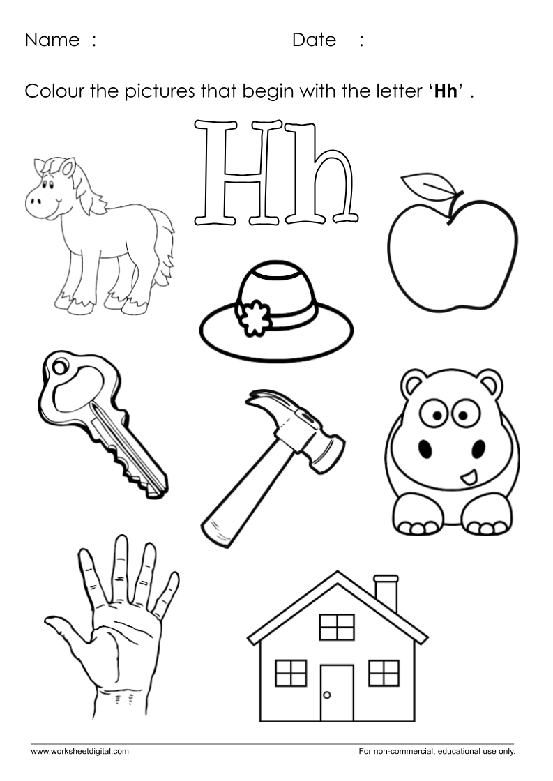 Color The Pictures Which Start With Letter H Worksheet - Worksheet Digital