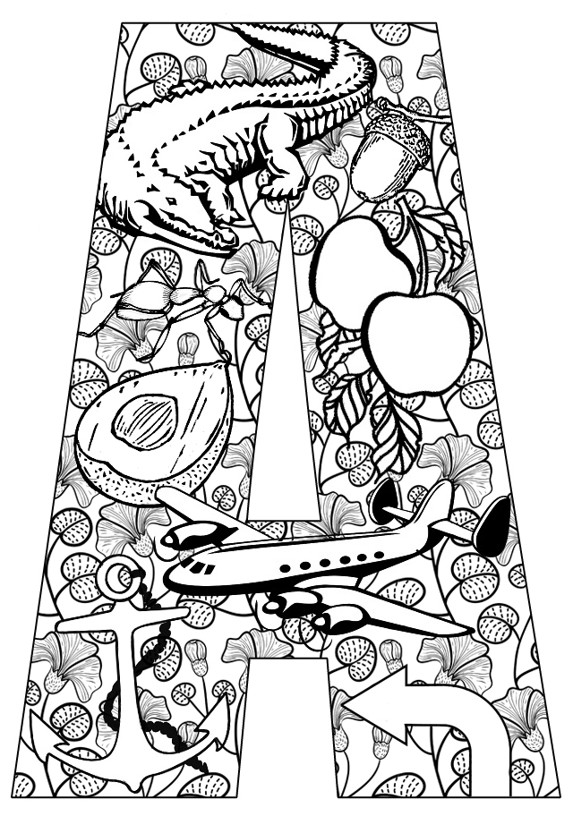 Letter A - Alphabet Coloring Page For Adults