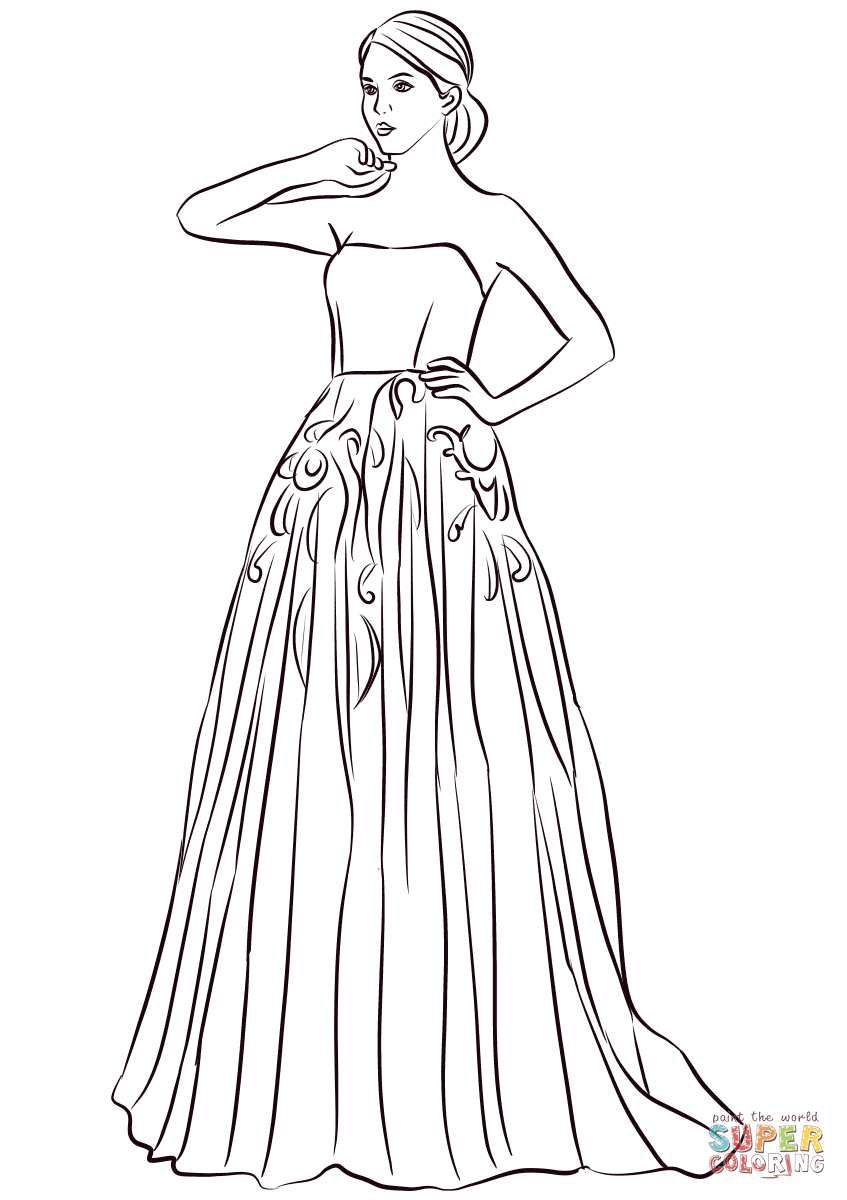 Strapless Long Prom Dress coloring page | Free Printable Coloring Pages