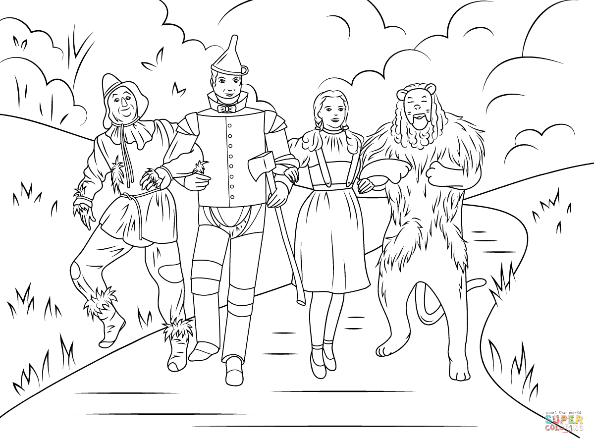 Scarecrow, Tin Man, Dorothy And Cowardly Lion coloring page | Free ...