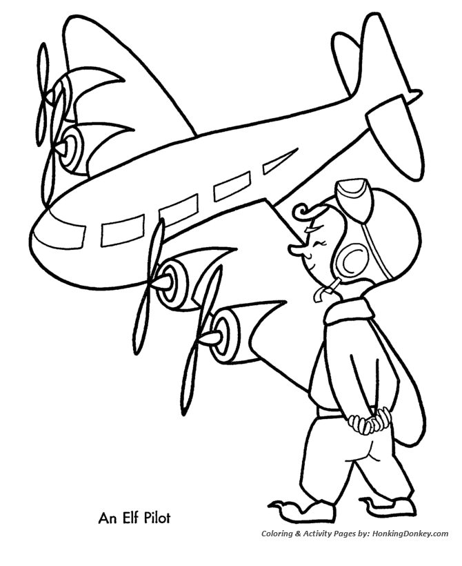 Christmas Toys Coloring Pages - Elf Pilot Christmas Coloring Sheet 