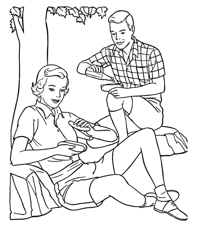 Spring Picnic Coloring Page 16 - Spring Coloring Sheets: Bluebonkers