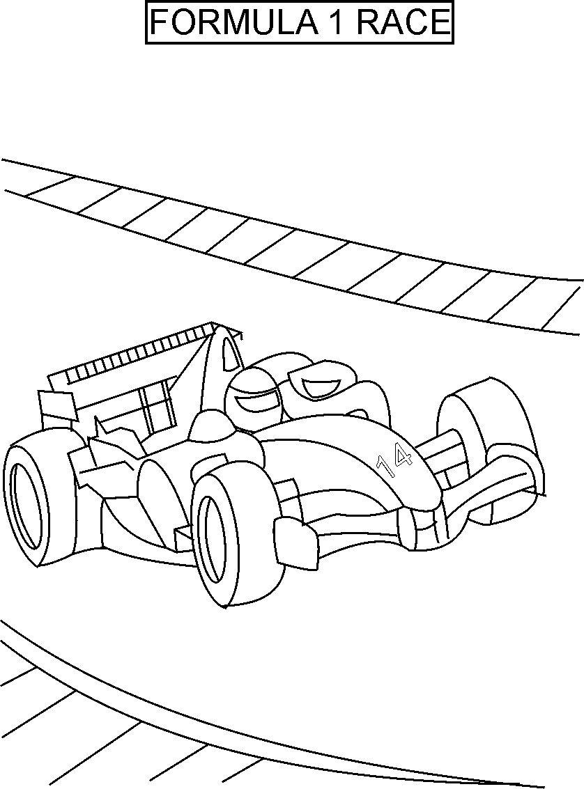 Formula one race coloring printable page for kids