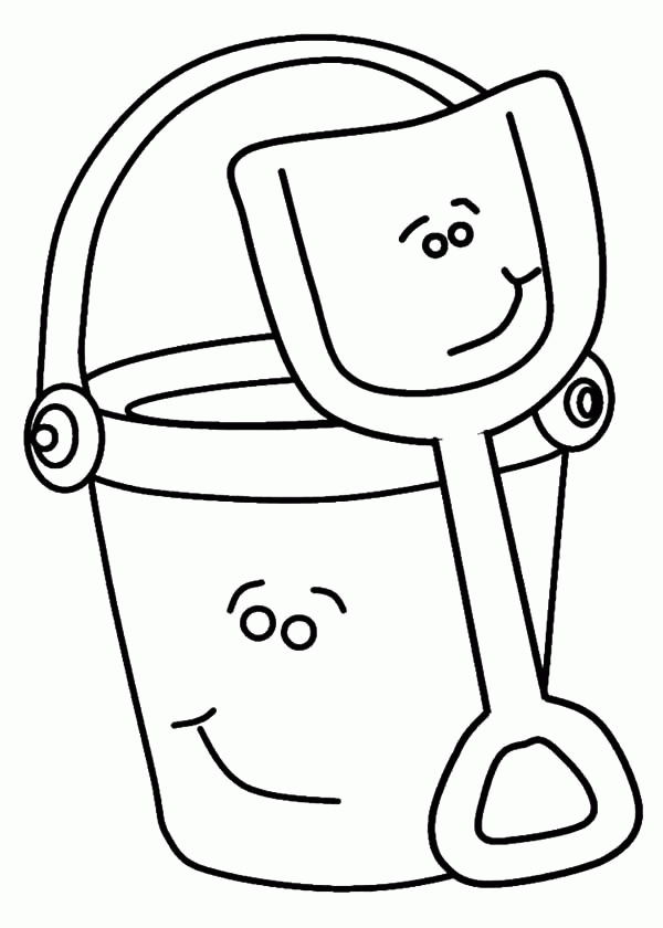 Smiling Beach Bucket and Shovel Coloring Pages | Best Place to Color