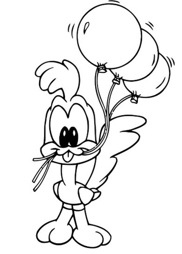 Baby Looney Tunes Baby Roadrunner Holding Three Balloons Coloring ...