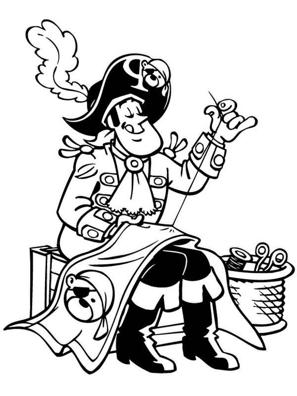 Piet Pirate Sewing Up Pirate Flag Coloring Pages | Bulk Color