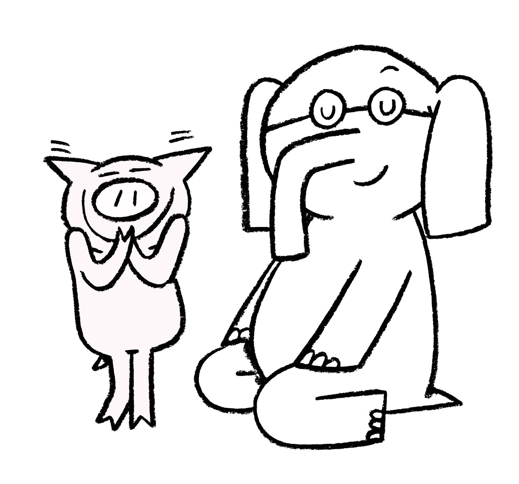 Elephant And Piggie Coloring Page | Mo willems, Piggie and elephant,  Kindergarten coloring pages