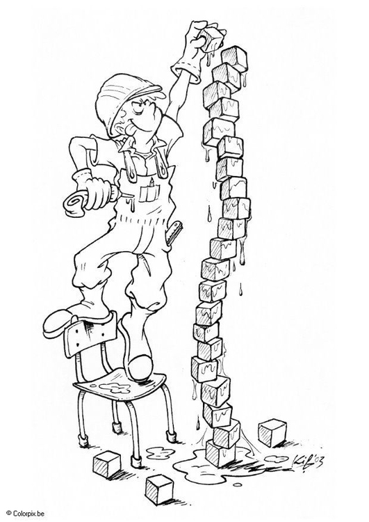 Coloring Page playing with building blocks - free printable ...