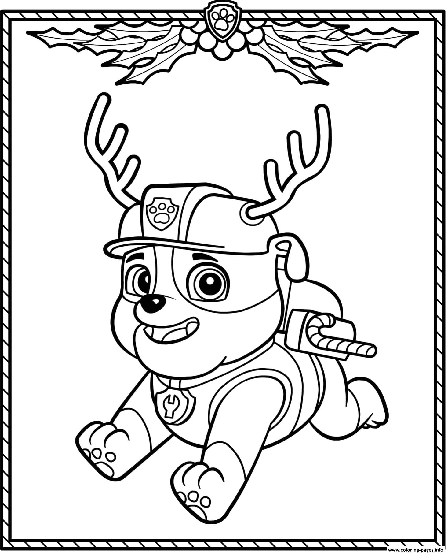Paw Patrol Holiday Christmas Rubble Coloring Pages Printable