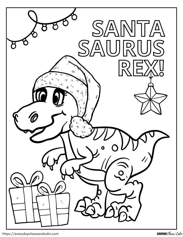 Christmas Dinosaur Coloring Pages