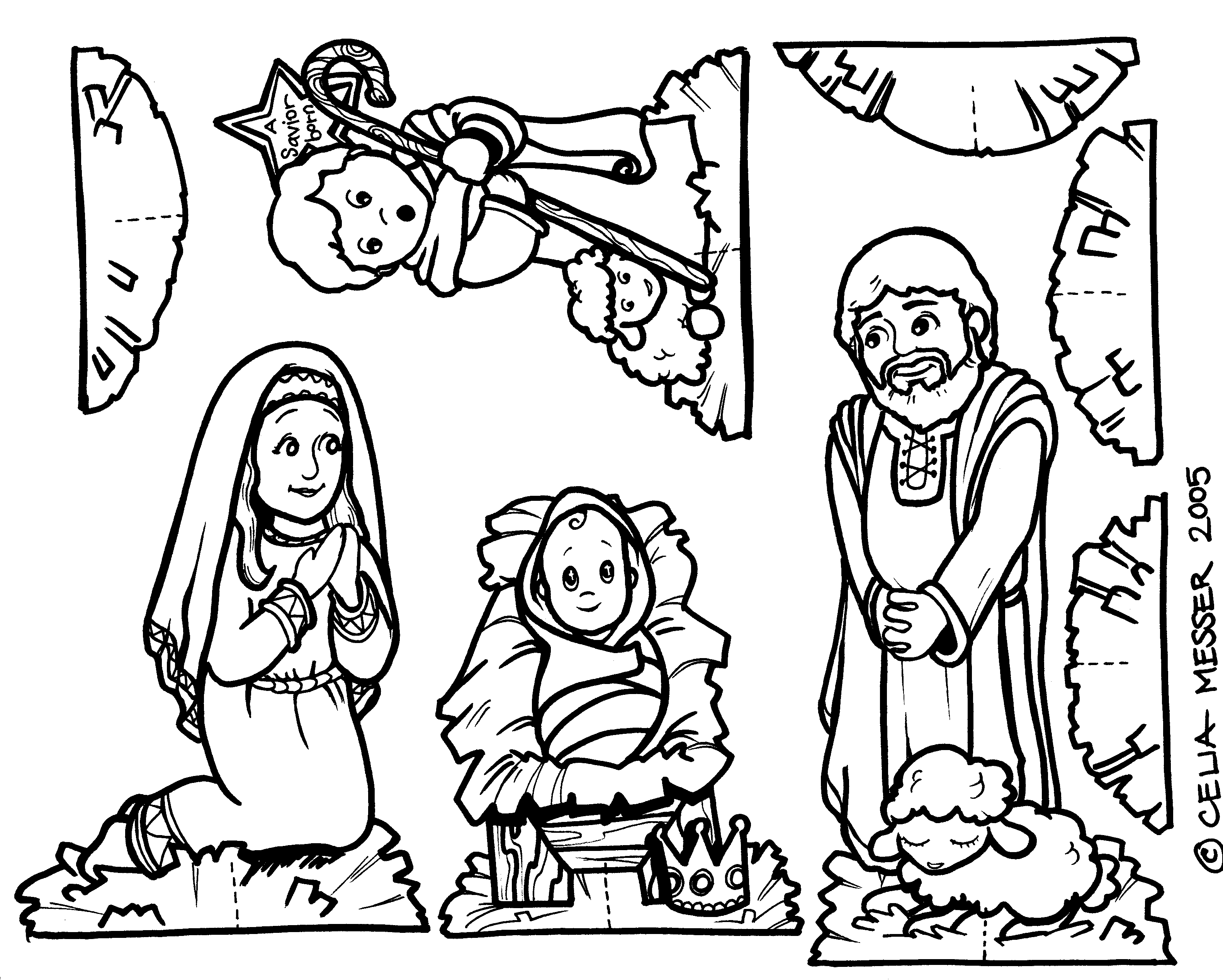 Christmas Nativity Scene Coloring Page Printable: Printable ...