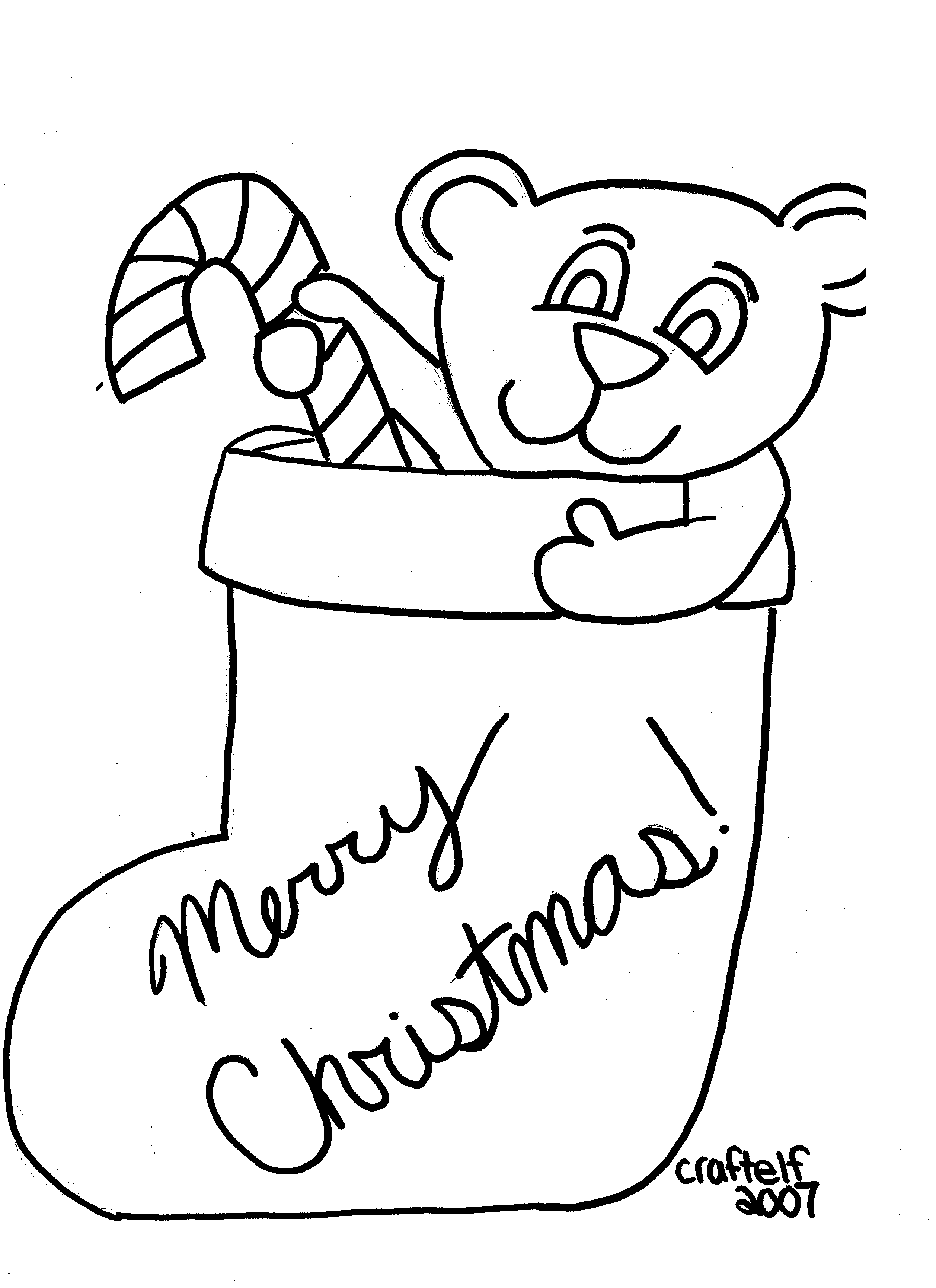 Free printable coloring page - Teddy bear in Christmas stocking
