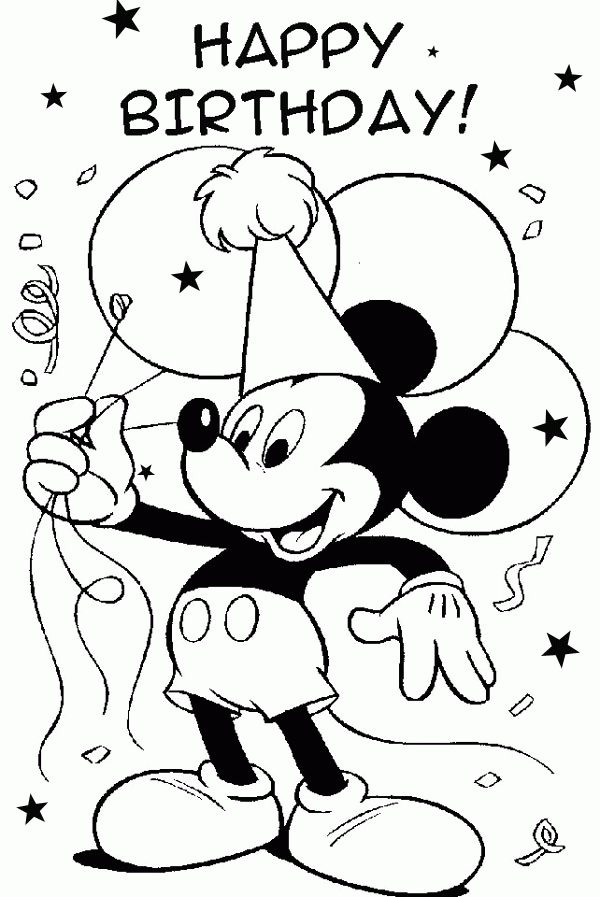 10 Pics of Mickey Mouse Happy Birthday Cake Coloring Page - Disney ...