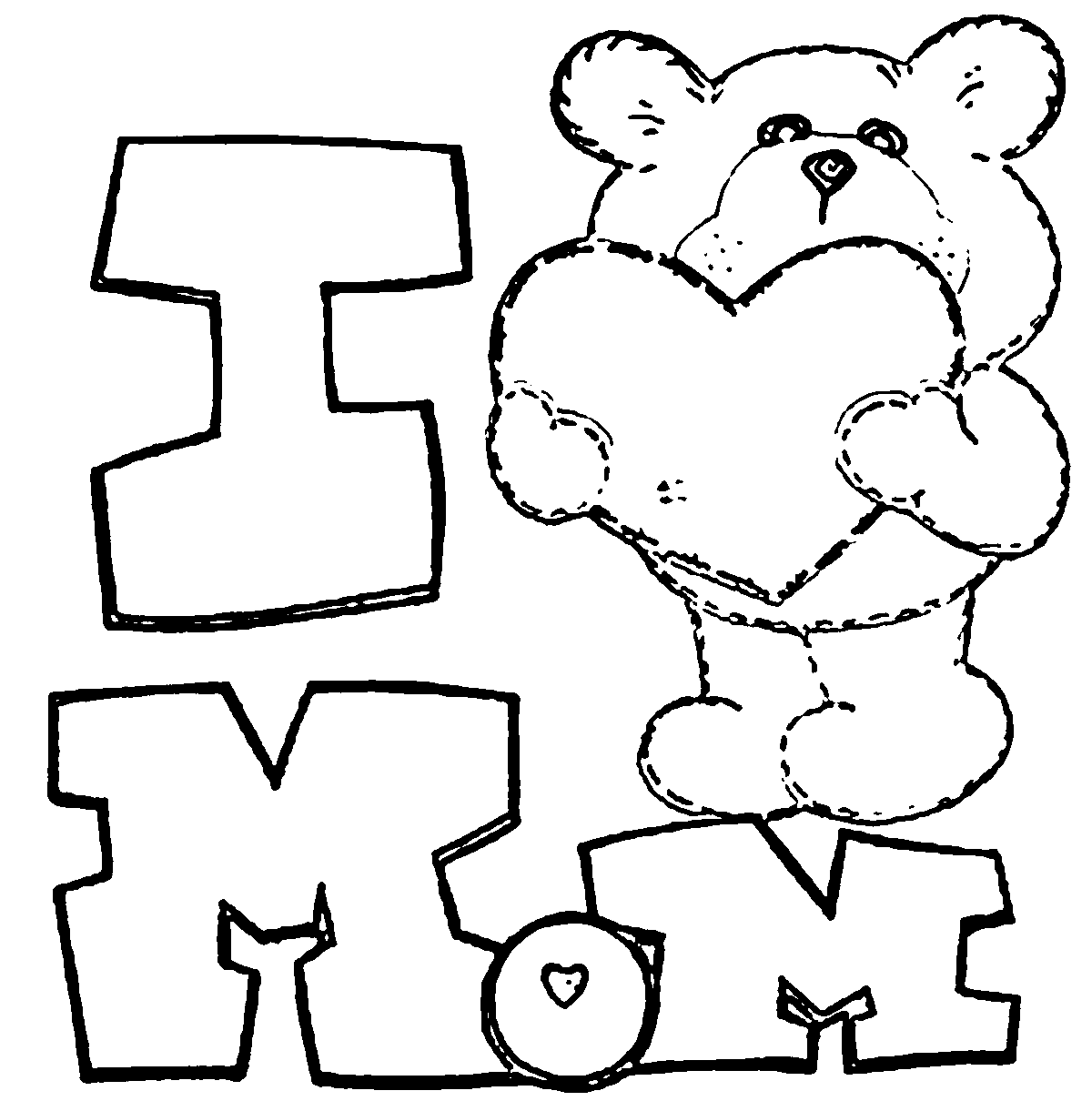 Mothersday I Love Mom Bear Coloring Page | Wecoloringpage