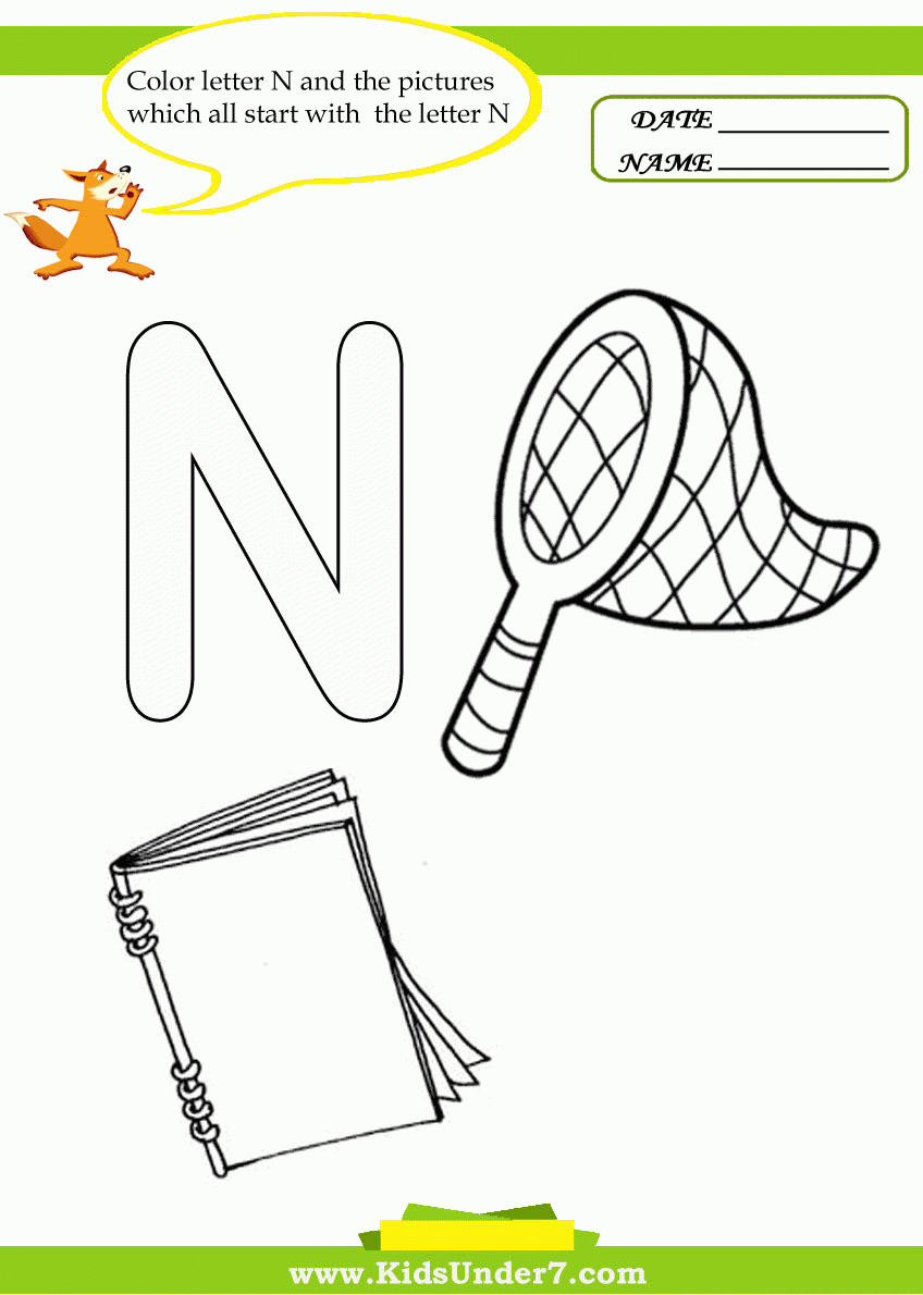 Kids Under 7: Letter N Worksheets and Coloring Pages