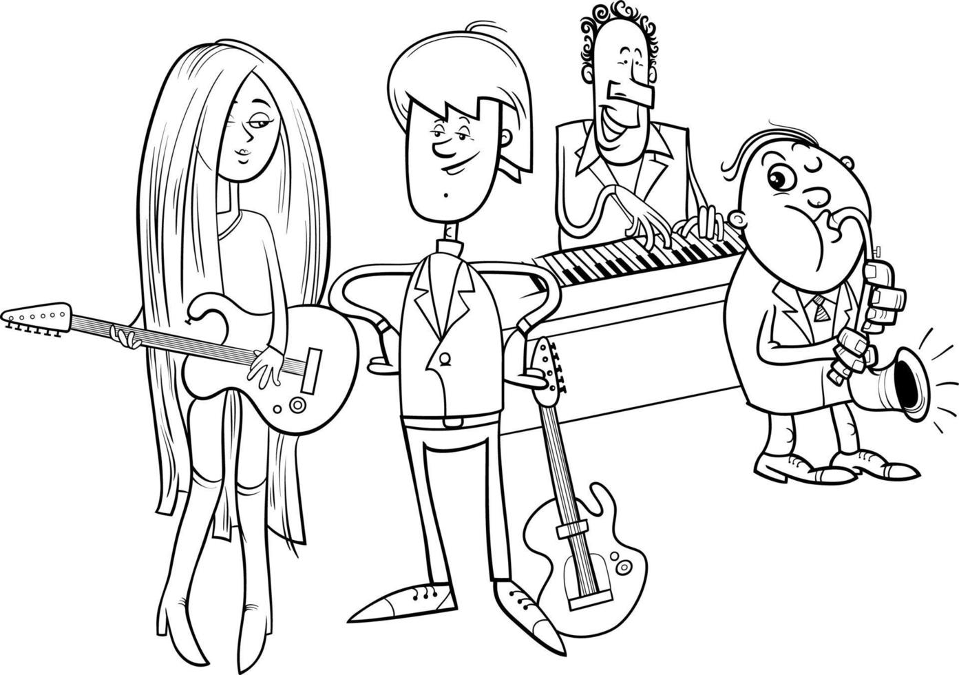 cartoon girl and guy with guitars and musical band coloring page 6484649  Vector Art at Vecteezy